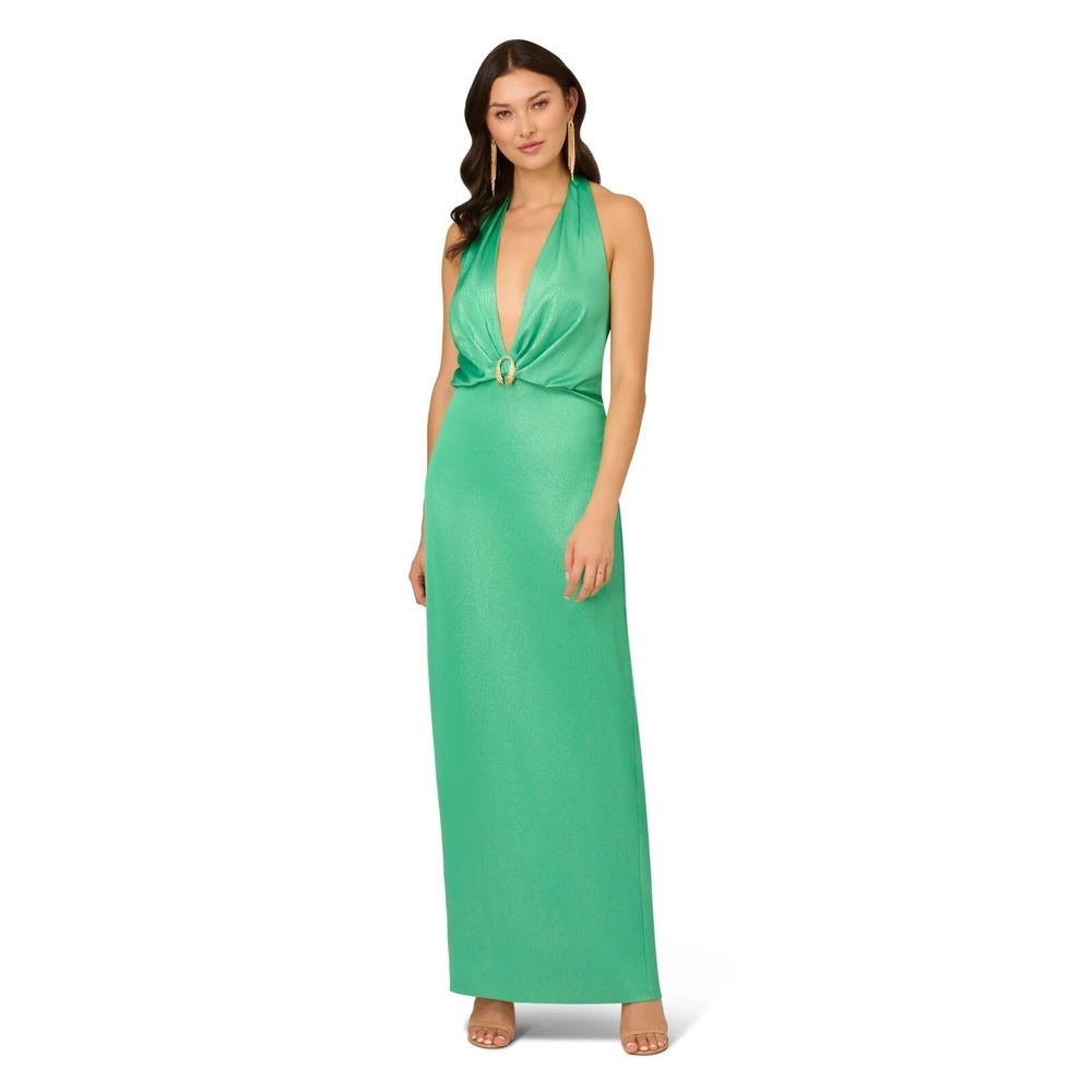 Liv Foster Halter Green Dress Gown Satin St. Patrick's Day Retail $295 Sz 4 NWT!